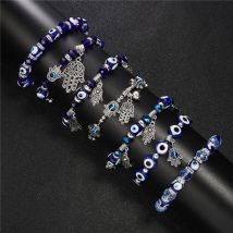 Trendy Türkische Blaue Evil Eye Charm Armband Hand von Fatima Harz Kristall Perlen Armbänder Für Frauen Männer Glück Wunsch Schmuck Geschenke