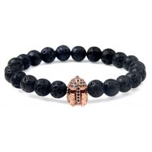 Natural Stone Black Lava Beads Bracelet Spartan Warrior Gladiator Helmet Fashion      Punk Style Bracelets For Women Men Jewelry