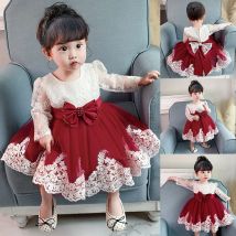 PLBBFZ Langarm Bowknot Kleid Neugeborenen 1 Jahr Taufe Geburtstag Abend Baby kinder Kleider Party Hochzeit Kinder Kleidung