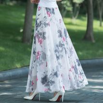 Hochtaillierte Röcke für Damen – Sommer 2026 Frühling – Elastischer Bund, Midi, Maxi, bedruckt, für Mütter, Tanzröcke, Swing-Chiffonrock