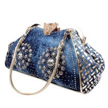 Denim Strass Frauen Handtasche Clutch Tasche Für Abend Party Chic Schmetterling Dekoration Damen Denim Schulter Tasche