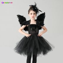 Kinder Schwarz Schwan See Ballerina Kostüm Kinder Mädchen Gothic Hexe Schwan Halloween Tutu Kleid Böse Königin Tutu Feder Kleid