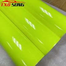 50 cm * 200 cm/300 cm glänzendes Neon-Fluoreszierendes gelbes Vinyl-Fahrzeug-Autoverpackungsfolienrolle mit Luftblasen kostenlos