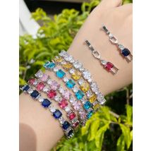 CWWZircons Gorgeous Pink Cubic Zirconia Square Tennis Chain Bracelet for Women Luxury Wedding Party Jewelry Accessories S0180