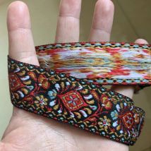 3 Yard  3CM High Quality Woven Jacquard Ribbon Black Background Red Eye Flowers Pattern Lace