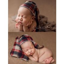 New Baby Girl Boy Photo Props Beanie Plaid Cap And Pillow Christmas Decorative Newborn Photography Accessories Soft Comfort Hats