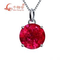 S925 Silber, runde Form, 9 mm, Taubenblut, rote und rosa Farbe, im Labor gezüchteter Rubin mit Einschlüssen, Steinschmuck für Anhänger-Halskette