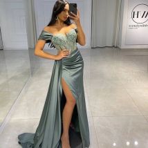Thinyfull Sexy Prom Abendkleider Lang Schulterfrei Partykleid Applikationen High Split Cocktailkleid