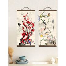 chinese style flower Green plants canvas decorative painting Store bedroom living room wall art solid wood scroll paintings