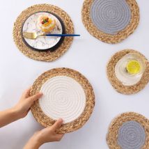 Home Decoration Natural Handmade Straw Woven Mats, Round Braided Placemats Hot Pads for Cooking and Baking