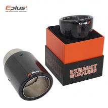 EPLUS Car Glossy Carbon Fiber Muffler Tip Exhaust System Pipe Mufflers Nozzle Universal Crimping Stainless Silver
