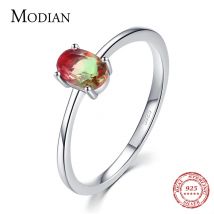Modian Ringe aus 925er-Sterlingsilber, bunter Wassermelonen-Turmalin, für Damen, modisches Fingerband, edler Schmuck, koreanischer Stil, Anel