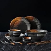 ANTOWALL Japanischen Abendessen Set Keramik Retro Japanischen Geschirr Set Frosted Textur Schüssel Gericht Hause Flache Platte Restaurant Hotelporzellan