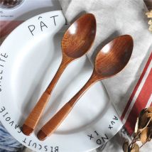 Mit Draht umwickelter Holzlöffel, Kochlöffel mit breiter Öffnung, Küchenutensilien, Suppenlöffel, Catering-Schöpflöffel, Tischbesteck, 18,5 cm
