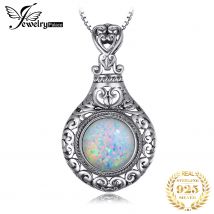 JewelryPalace Vintage 2.5ct Cabochon Created Opal 925 Sterling Silver Heart Love Statement Pendant Necklace Choker No Chain