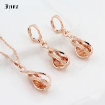 Neue Geschenk Trendy Rose Gold Farbe Lange Ohrringe Set Für Frauen Hochzeit Hohl Unregelmäßigen Kubischen Zirkon Schmuck Sets