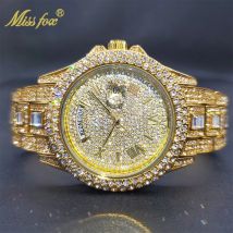 MISSFOX 18K Gold Männer Luxus Designer Uhr Diamant Datum Tag Just Ice Out Quarz Uhren Dropshipping