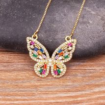 Nidin Fashion Design Lucky Butterfly Pendant Female Rhinestone Shining Statement Crystal Choker Necklace for Woman Wedding Gift