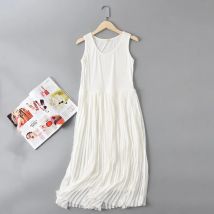 Neue Frühling Sommer Plissee Chiffon Kleid Lange Leibchen Basis Nachthemd Modale Nähte Nachthemd Frauen Lose Homewear Vestidos