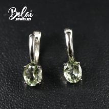 Bolaijewelry, verde Naturale ametista orecchino, 925 sterling silver, stile semplice, per le donne di indossare delicati gioielli quotidiano