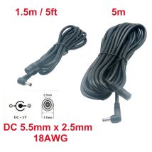 1 Stück DC-Ladegerät 5,5 mm x 2,5 mm Netzteilkabel/Kabel CCTV-Verlängerungsverlängerung 90 ° Rechtwinkliger Stecker auf Buchse 18AWG 1,5 m/5 Fuß 5 m
