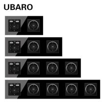 UBARO EU Standard 16A gehärtetes Kristallglas Panel Wandsteckdose Steckdose elektrischer Stecker mit USB 5V 2100mA Ac110-250V Schwarz