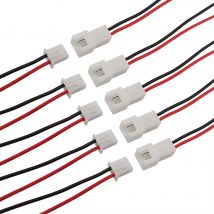 10/5 Stück XH2.54 2-poliger Rastermaß 2,54 mm Drahtkabelstecker Stecker & Buchse Batterieladekabel Draht 26 AWG Länge 200 mm