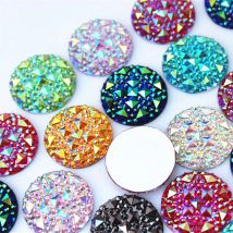 Cong Shao 50 Stück 20 mm runde AB-Harz-Strasssteine, Applikationssteine und Kristall-Edelsteine mit flacher Rückseite für Kostümknöpfe, Basteln ZZ754