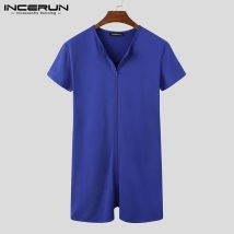 Männer Pyjamas Strampler Solid V Neck Zipper Fitness Kurzarm Gemütliche Homewear Playsuits Freizeit Männer Overall Nachtwäsche INCERUN 7