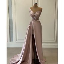 Sexy Robe De Soiree A-Linie One-Shoulder-bodenlangen Perlen Schlitz Lange Ballkleider Abendkleid Abendkleider Maßgeschneidert