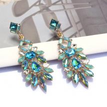 Colorful Crystal Rhinestone Long Big Dangle Drop Elegant Statement Earrings Women Boho Ethnic Statement Vintage Earrings Jewelry