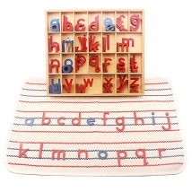 Montessori Language Wood 5 Sets Small Movable Alphabet Red & Blue with Mat for Small Movable Alphabets Toys Education Preschool