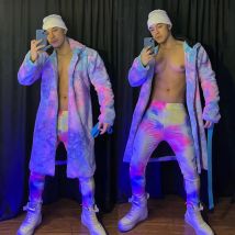 Tie-Dye Pelz Lange Mantel Leggings Männer Festival Rave Outfit Männlich Gogo Kostüm Burning Man Nachtclub Dj Ds Rave Kleidung XS3148