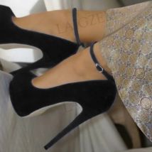 BERZIMER Frauen Plattform Pumpen Knöchel Riemen Runde Kappe Stiletto High Heels Faux Wildleder