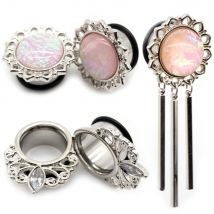 Alisouy 2 stücke Neue Blume Rosa Opal Anhänger Edelstahl Ohr Stecker Tunnel Expander Flare Bahre Messgeräte Piercing Körper Schmuck