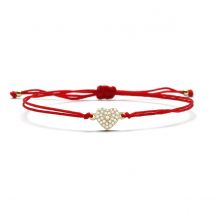 Trendy Braided Rope Chain Gold-plated Shiny White Zircon Heart Adjustable Bracelet  Women's Jewelry Red String Love Charm Bangle