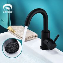 Shinesia-grifo para lavabo de baño, serie negra mate para recipiente de lavabo, grifo mezclador de agua fría y caliente de acero inoxidable, grúa