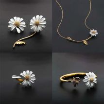 FIMAODZ Neue Design Daisy Schmuck Sets Mode Sunflower Halskette Ohrringe Ring Gold Farbe Elegante Braut Schmuck Sets Für Frauen