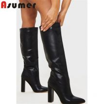 Asumer 2021 Europäischen Stil kniehohe stiefel frauen high heel party schuhe Stein muster herbst winter lange stiefel frau schwarz