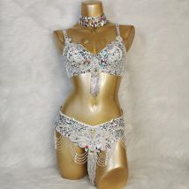 Neue Ankunft frauen Perlen Bauchtanz Kostüme Tragen Bh Gürtel 2pc Sets Damen Bellydancing Kostüme