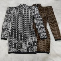 Hochwertige Frauen Jacquard Mini kleid Winter neue sexy o Hals voller Ärmel Promi Designer Mode