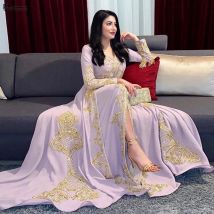 Luxuriöse Muslimischen Abendkleider Perlen Spitze A-linie Dubai Kaftan Langarm Prom Vestidos Formales Robe De Soirée De Mariage