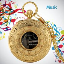 Musikalische Taschenuhr, römische Ziffern, Anzeige, Quarz-Anhänger, Melodie, Schloss im Himmel, Musik, Taschenuhr, kreative Zeitmesser-Geschenke