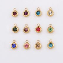 12 teile/los Gold Farbe Bunte Kristall Birthstone Charms Edelstahl Runde Strass Charms 6,5mm Schmuck Zubehör