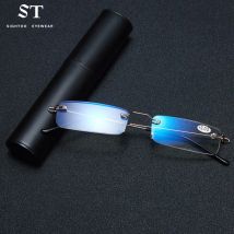 Sighttoo Anti-Blue Light Rimless Reading Glasses New Readers Ultralight Coating Frameless Glasses Reading With Pen Tube Case Men