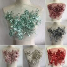 Neuer Grau-Grün-Rosa Perlenverzierter Blumen-Patch Hochwertiger Hochzeitsschleier Kopfschmuck Zubehör Spitzenstoff Scrapbooking