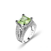 Luxury Female Big Crystal Green Ring Silver Color Wedding Rings for Women Bridal Square Zircon Jewelry Girlfriend Gift