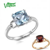 VISTOSO Pure14K 585 Weiß Gold/Rose Gold Ring Für Frauen Funkelnden Diamant Limpid Sky Blue Topaz