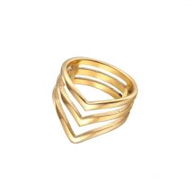 Hochwertiger, innen und außen polierter Dreifach-V-förmiger Ring für Damen, Titanstahl-Schmuck, goldfarbener Ring, Großhandel.