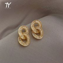 Luxus Zirkon Kreis Verschluss Gold Farbe Anhänger Ohrringe Für Frau Mode Koreanischen Schmuck 2020 Neue Party Mädchen Ungewöhnliche Ohrringe